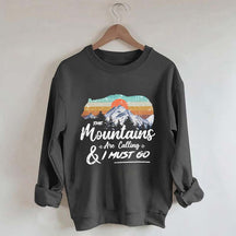 Retro Mountains Are Calling Hiking Camping Sweatshirt