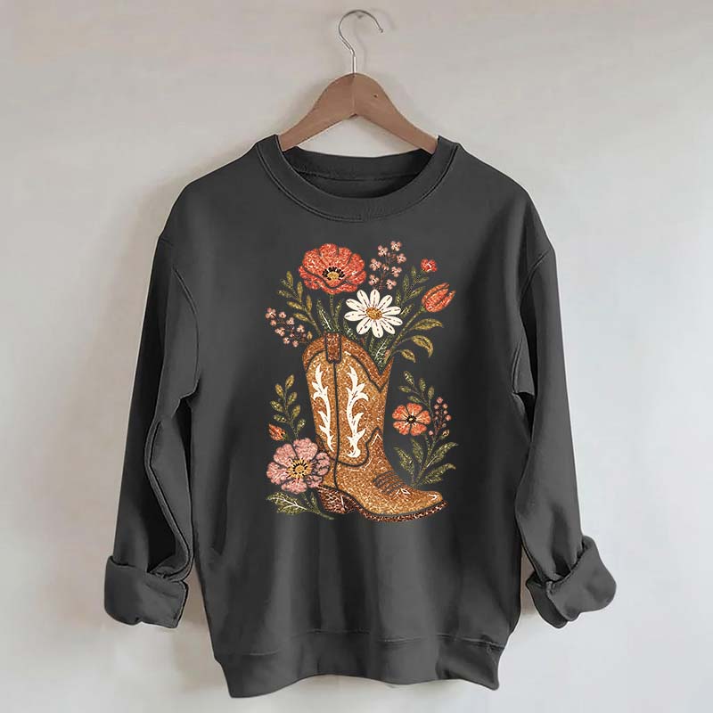 Retro Cowboy Boot Wildflower Sweatshirt