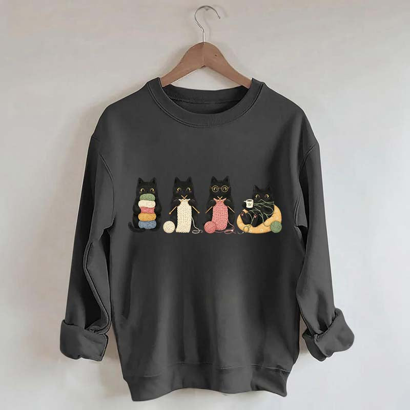 Black Cats Knitting Funny Sweatshirt