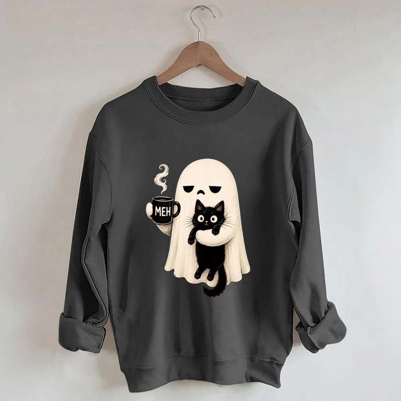 Ghost Holding Black Cat Meh Coffee Sweatshirt