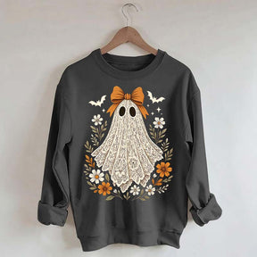 Cute Lace Ghost Bow Spooky Season Sweatshirt