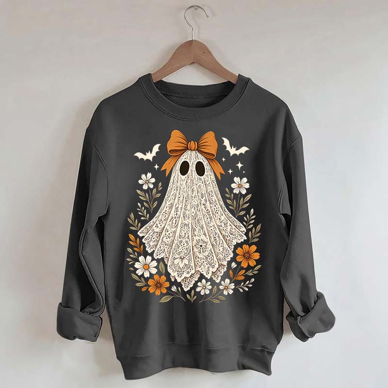 Cute Lace Ghost Bow Spooky Season Sweatshirt