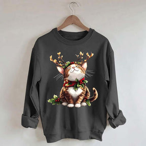Trendy Sassy Retro Girl Christmas Cat Mom Sweatshirt