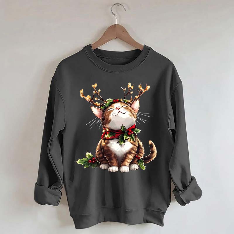 Trendy Sassy Retro Girl Christmas Cat Mom Sweatshirt
