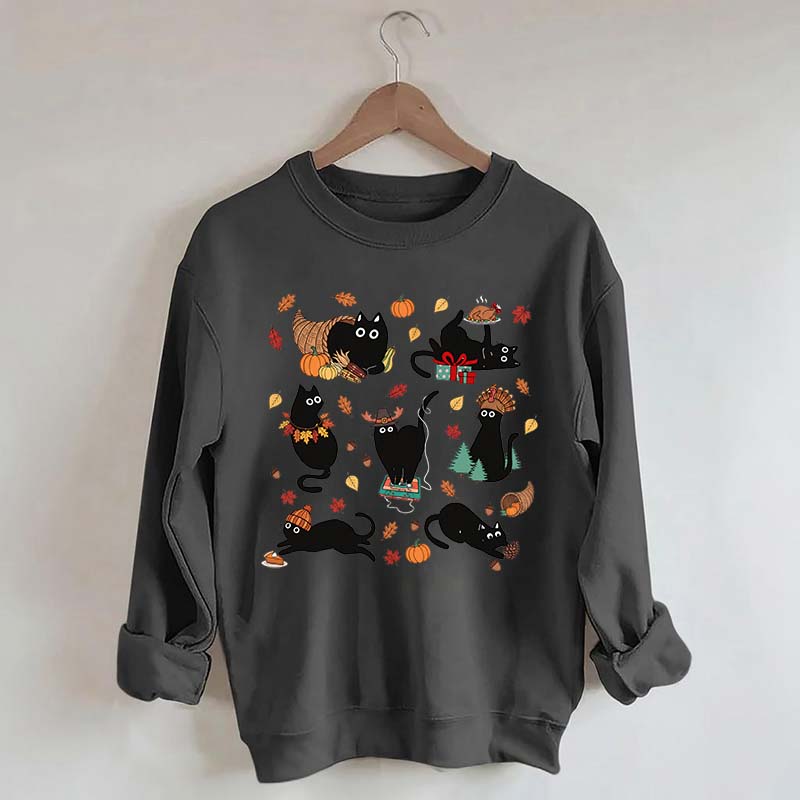 Thanksgiving Retro Black Cat Fall Sweatshirt