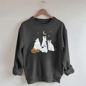 Retro Ghost Black Cat Moon Halloween Sweatshirt