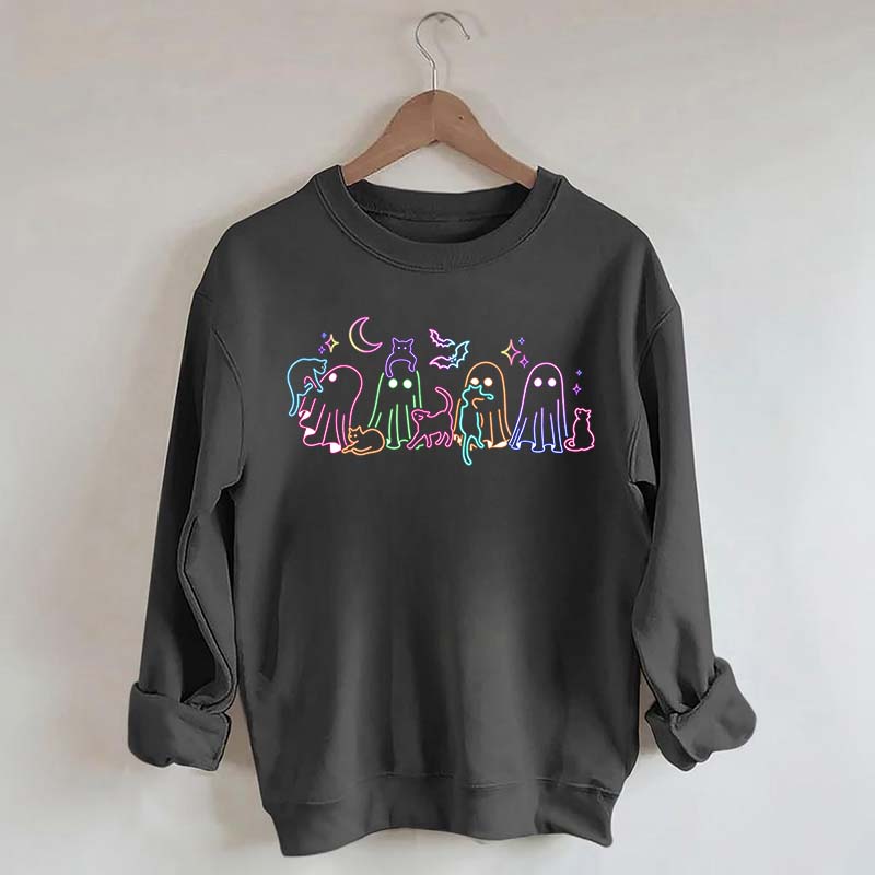 Cute Neon Halloween Ghost Cats Sweatshirt