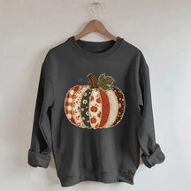 Faux Patchwork Fall Pumpkin Sweatshirt