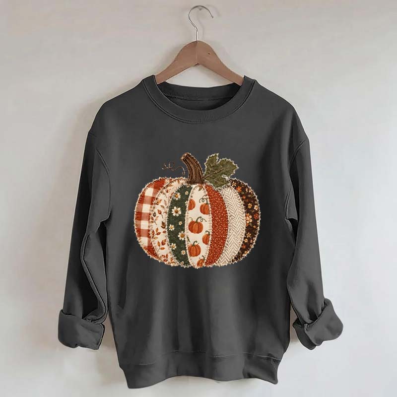Faux Patchwork Fall Pumpkin Sweatshirt