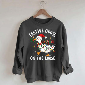 Cute Christmas Festive Goose On The Loose Sweatshirt