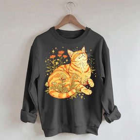 Retro Wildflowers Orange Cat Sweatshirt