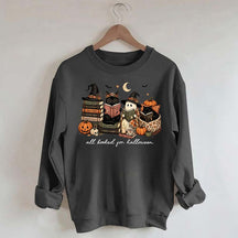All Booked For Halloween Pumpkin Cats Book Sweatshirt