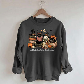 All Booked For Halloween Pumpkin Cats Book Sweatshirt