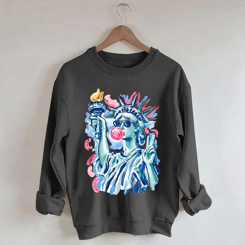 Preppy Statue of Liberty Blowing Bubble Gum Sweatshirt