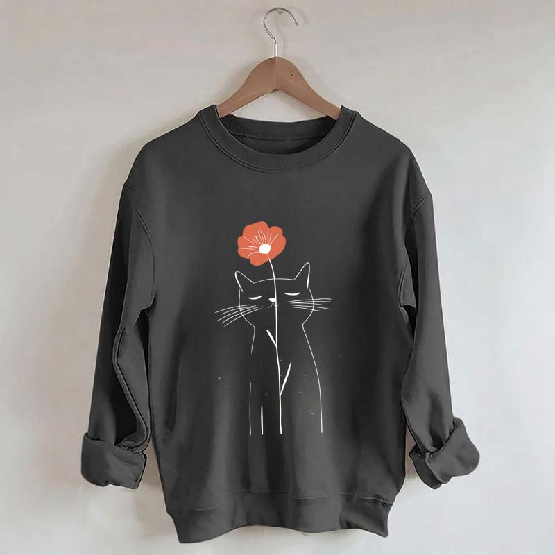 Minimalist Cat Flower Sweatshirt