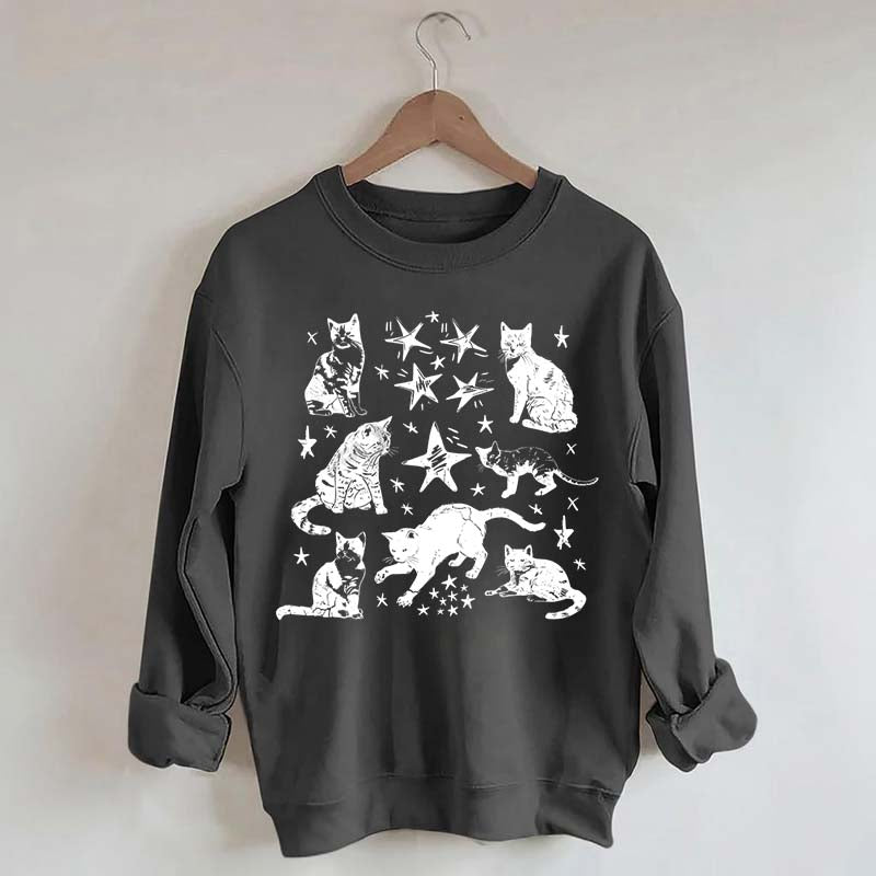 Vintage Cat Star Graphic Sweatshirt