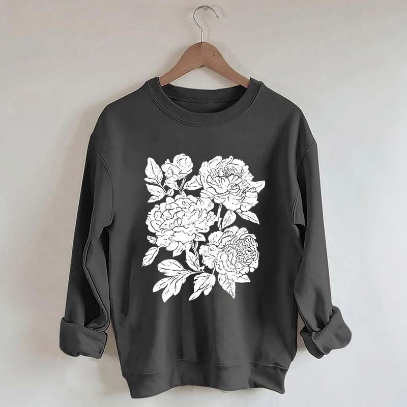 Vintage Linocut Flower Boho Botanical Sweatshirt