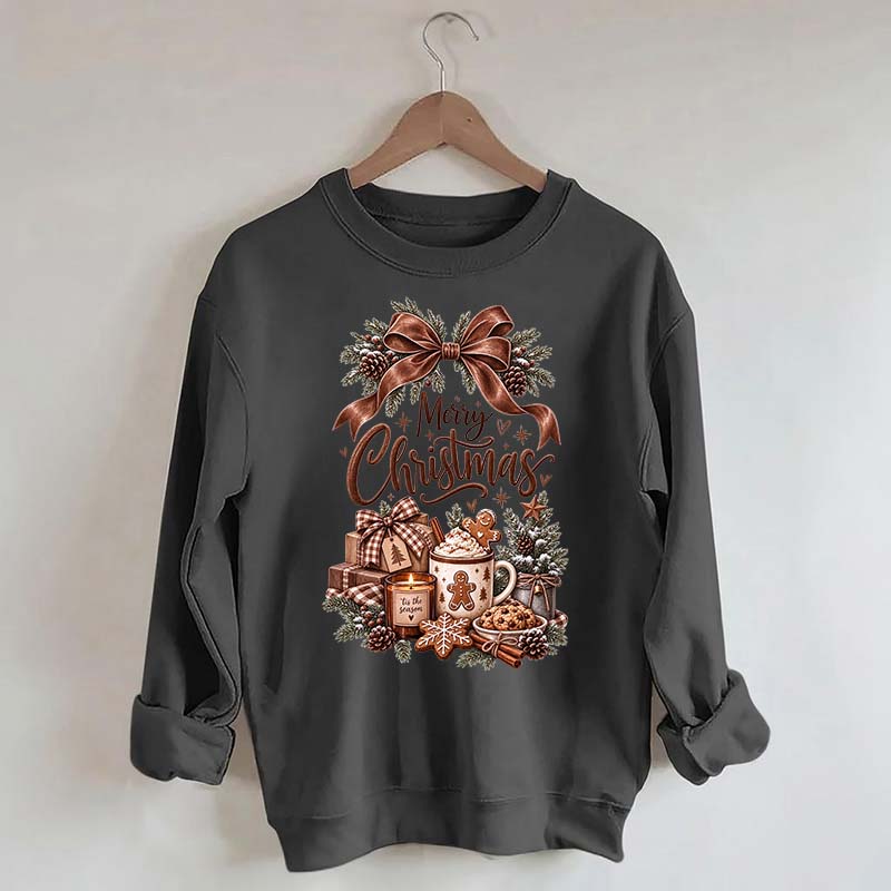 Cozy Christmas Bow Gingerbread Hot Cocoa Holiday Sweatshirt