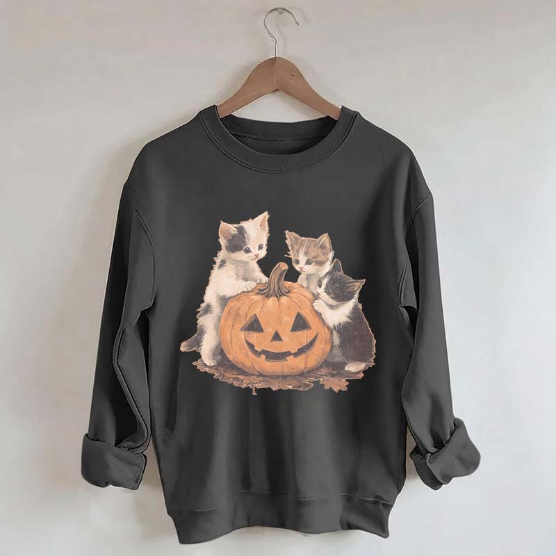 Vintage 90s Cat Halloween Pumpkin Sweatshirt