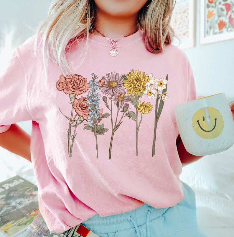 Cottagecore Vintage Fleurs Confort Couleurs Tshirt
