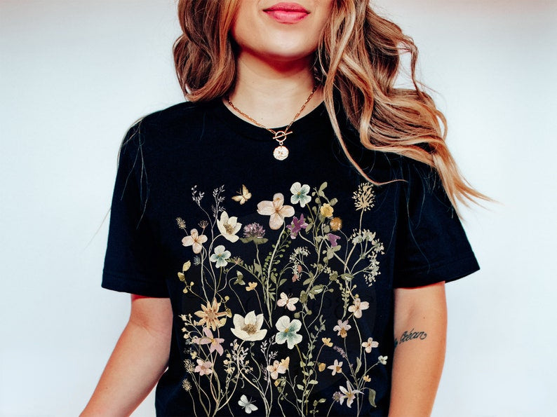 Pressed Flowers Boho Wildflowers T-Shirt