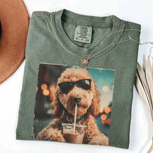 Cute Goldendoodle Drinking Iced Coffee T-Shirt