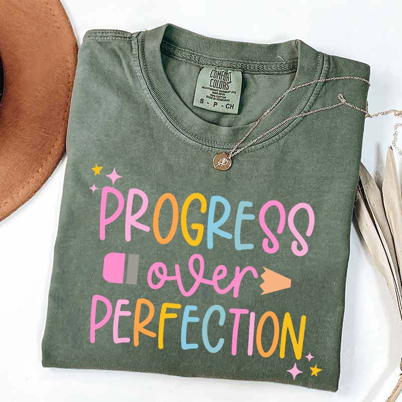Progress Over Perfection Inspirational Teacher T-Shirt