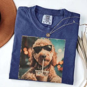Cute Goldendoodle Drinking Iced Coffee T-Shirt