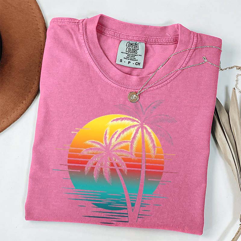 Retro Sunset Beach Palm Tree T-Shirt