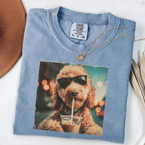 Cute Goldendoodle Drinking Iced Coffee T-Shirt