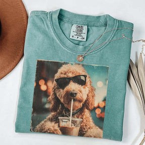 Cute Goldendoodle Drinking Iced Coffee T-Shirt
