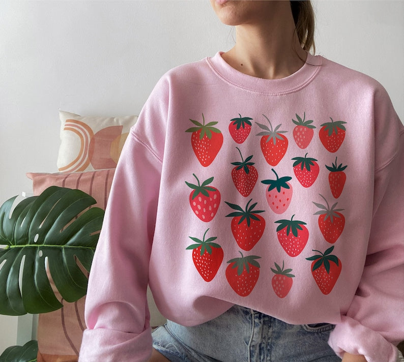 Erdbeer-Crewneck-Kawaii-Sweatshirt 
