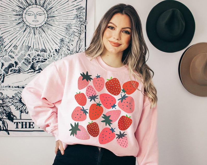 Strawberry Sweatshirt Cute Vintage Fruit Sweater