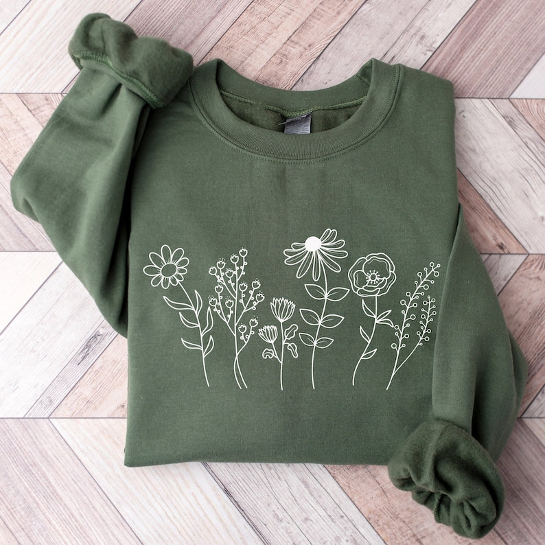 Blumen-Sweatshirt, botanisches Wildblumen-Sweatshirt