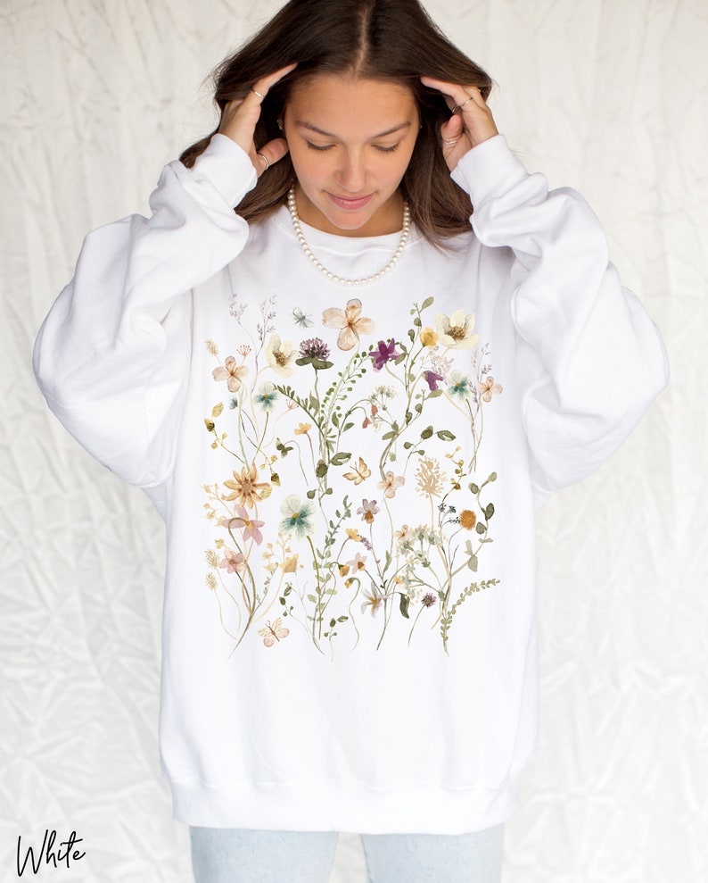 Sweat surdimensionné de fleurs sauvages Vintage Pressed Flowers Sweatshirt