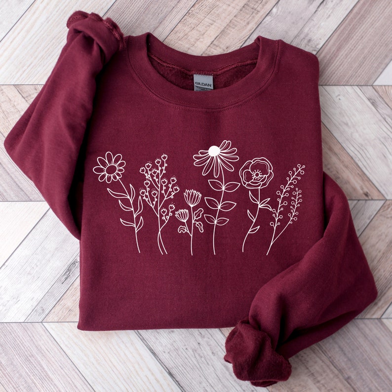 Flower Sweatshirt Botanical Wildflower Sweatshirt