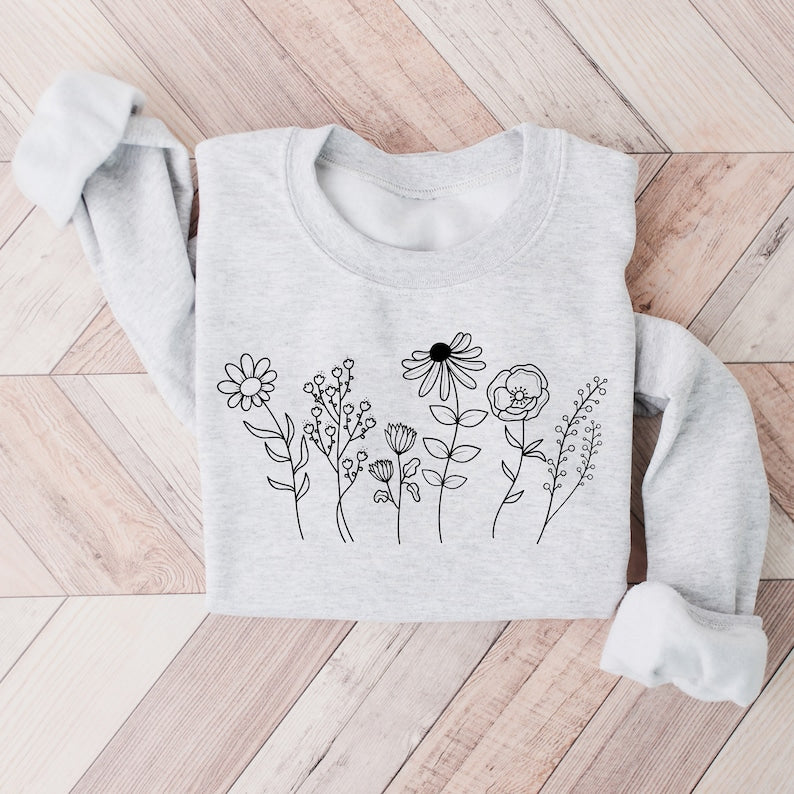 Blumen-Sweatshirt, botanisches Wildblumen-Sweatshirt