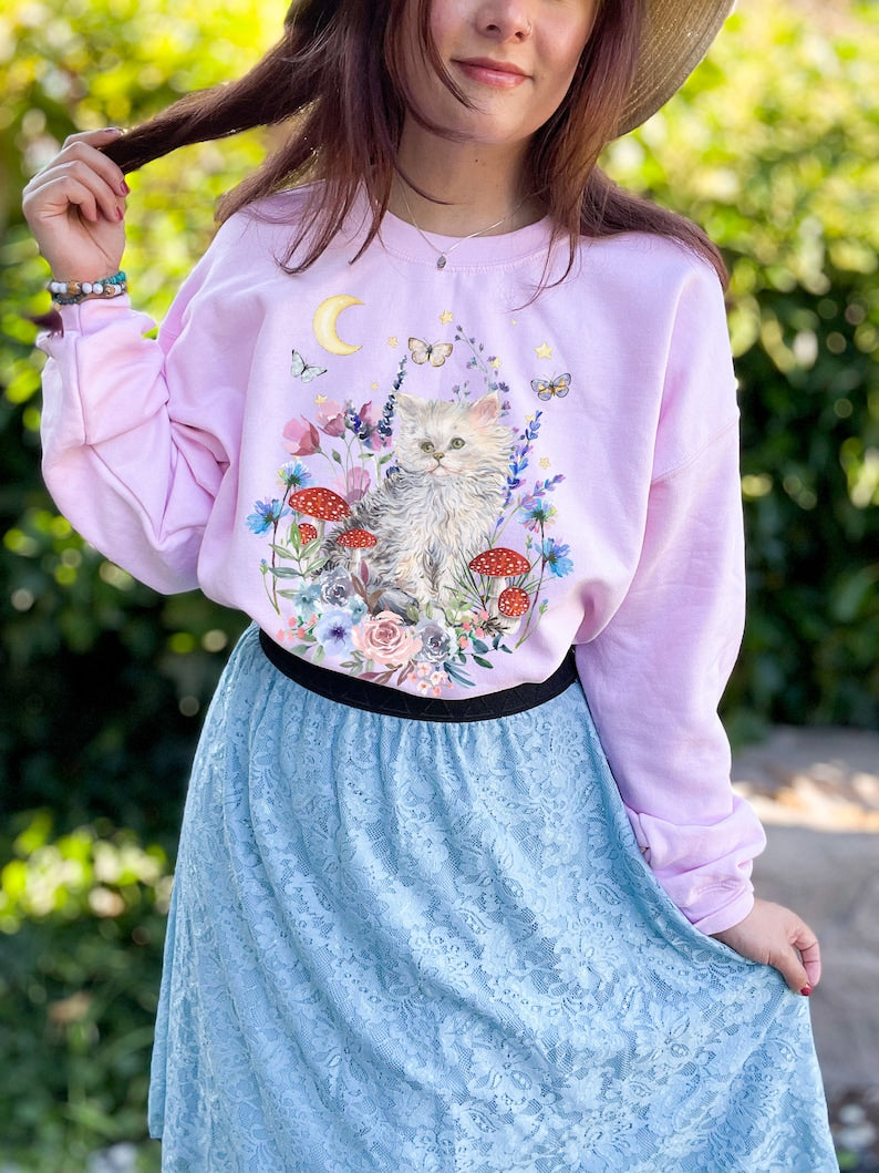Pull de chat Vintage Cottagecore Floral Esthétique Sweatshirt