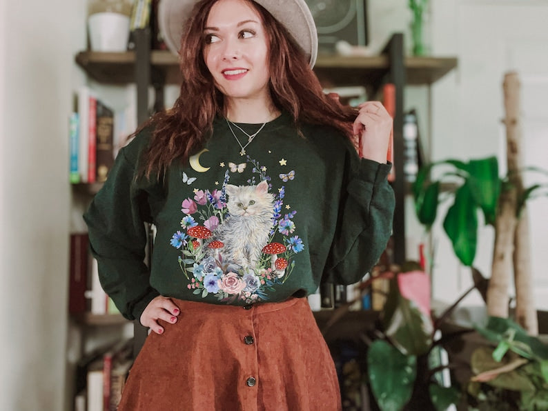 Pull de chat Vintage Cottagecore Floral Esthétique Sweatshirt
