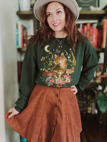 Sweat-shirt ras du cou esthétique floral chat vintage