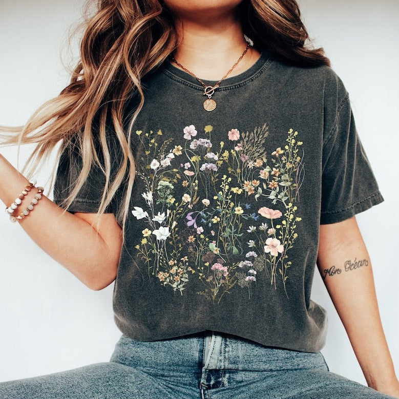 Boho Floral Vintage Wildflower Shirt Confort Couleurs Tee