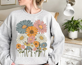 Sweatshirt rétro à fleurs marguerites