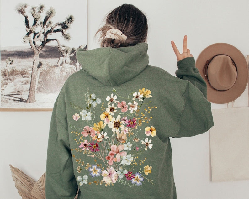 Gepresstes Blumen-Hoodie-Sweatshirt Naturliebhaber-Hoodie