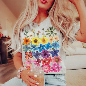 Pressed Flowers Tshirt Boho Wildflowers