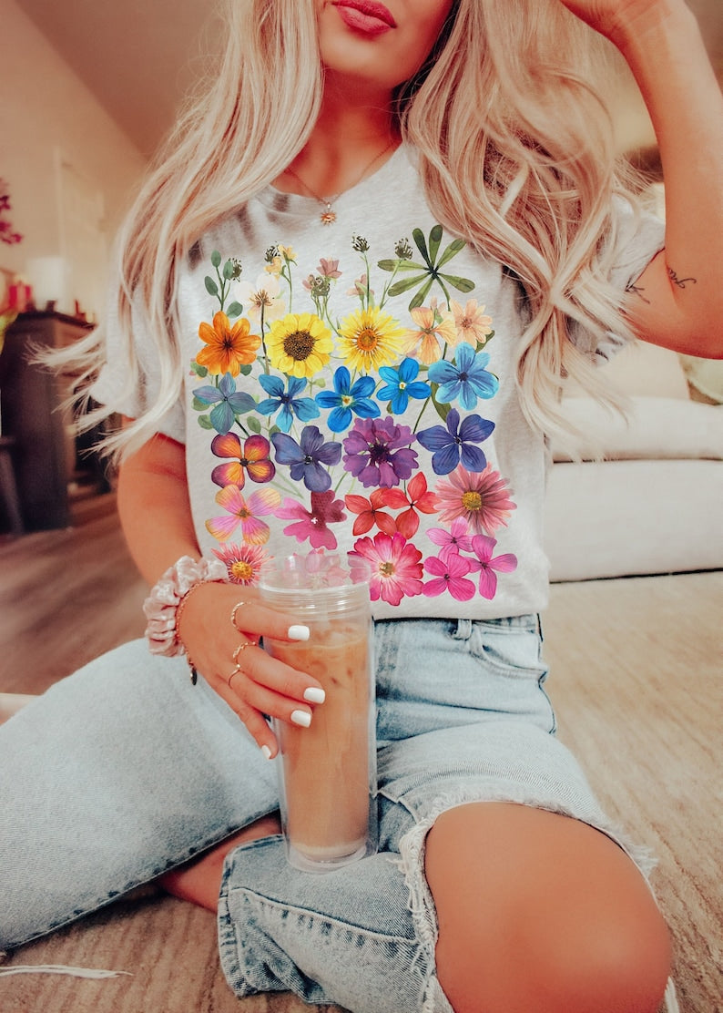 Fleurs Pressées Tshirt Boho Fleurs Sauvages