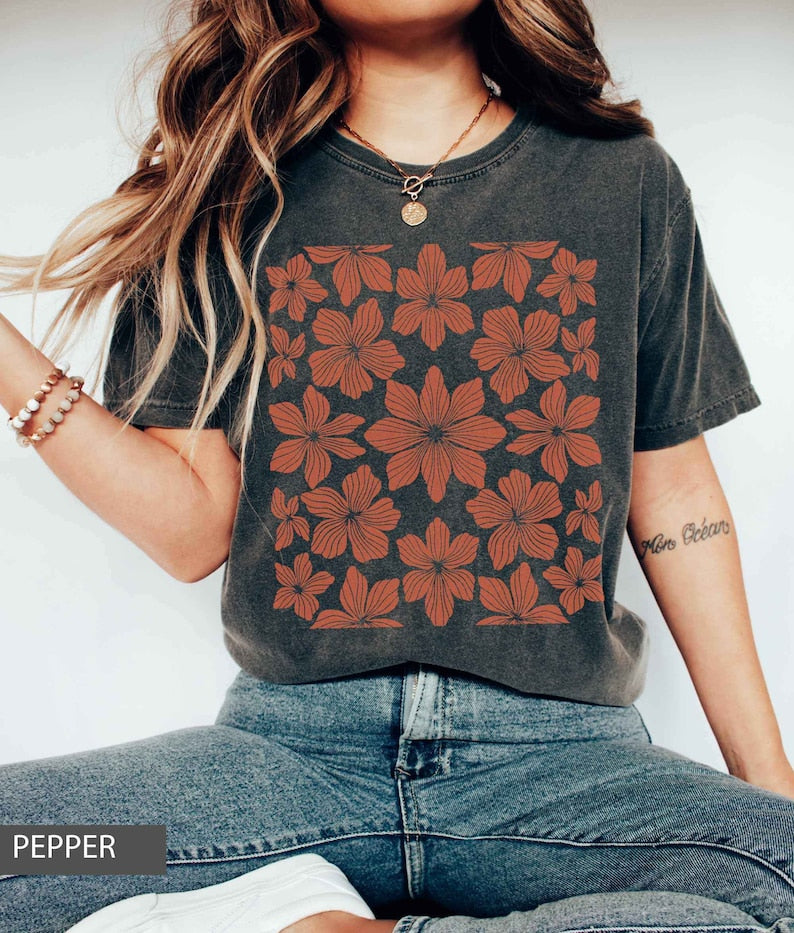 Boho Botanisches Blumen Übergroßes T-Shirt