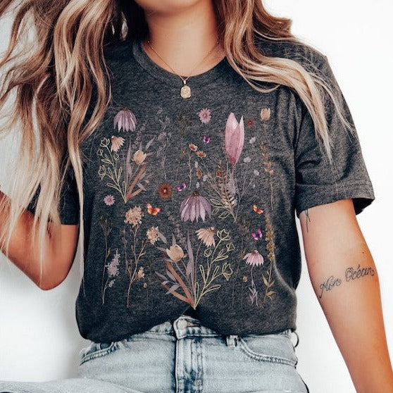 Rétro Pressé Fleurs Chemise Cadeau Pour Elle