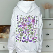 Vintage Botanischer Floraler Übergroßer Kapuzenpullover mit gepressten Blumen und Wildblumen 