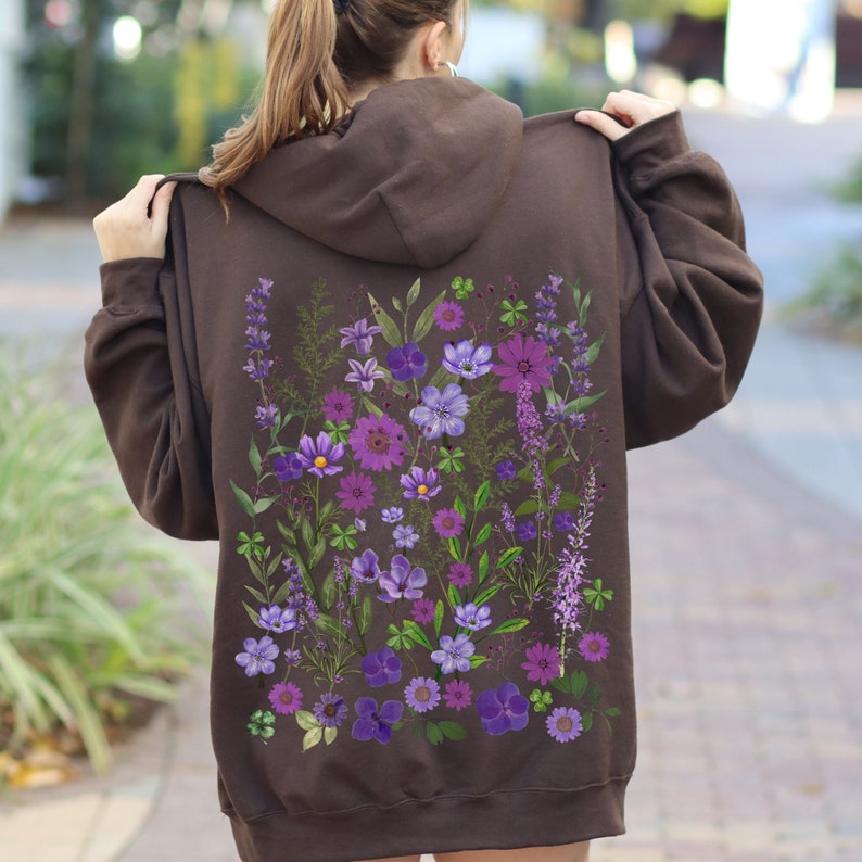 Vintage botanique floral surdimensionné fleurs pressées fleurs sauvages Hoodie