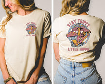 Stay Trippy Little Hippie-Hemd mit Vorder- und Rückseite, Pilz-Hemd 